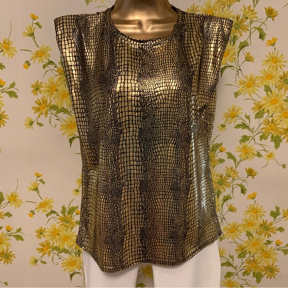 Padded shoulders muscle Tee metallic gold/black size M/L - Picture 8 of 13